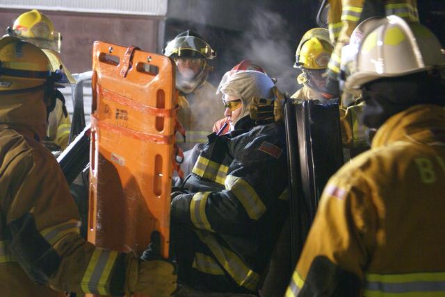 Jeff White poses as victim in a pick up truck involved in a roll over. Cold weather made for realistic training. &quot;NYS Accident Victim Extrication Course 12/29/2011&quot;